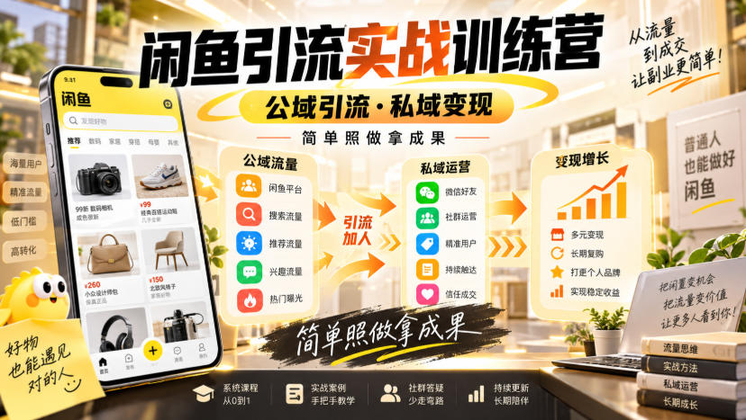 闲鱼引流实战训练营，公域引流·私域变现，简单照做拿成果-翌晨科技网