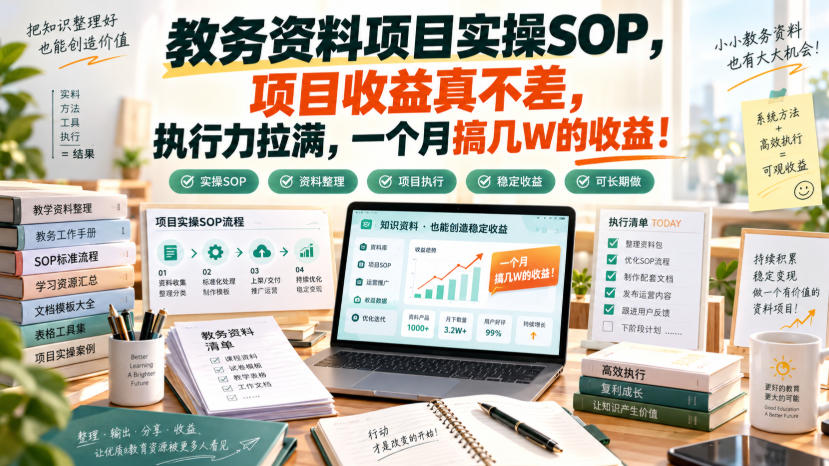 教务资料项目实操SOP，项目收益真不差，执行力拉满，一个月搞几W的收益-翌晨科技网