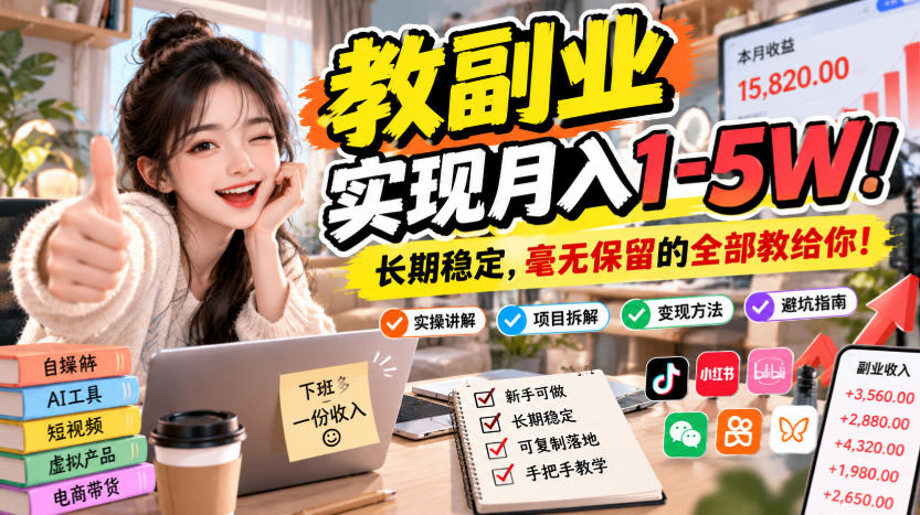 “教副业”实现月入1-5W！长期稳定，毫无保留的全部教给你！【揭秘】-翌晨科技网