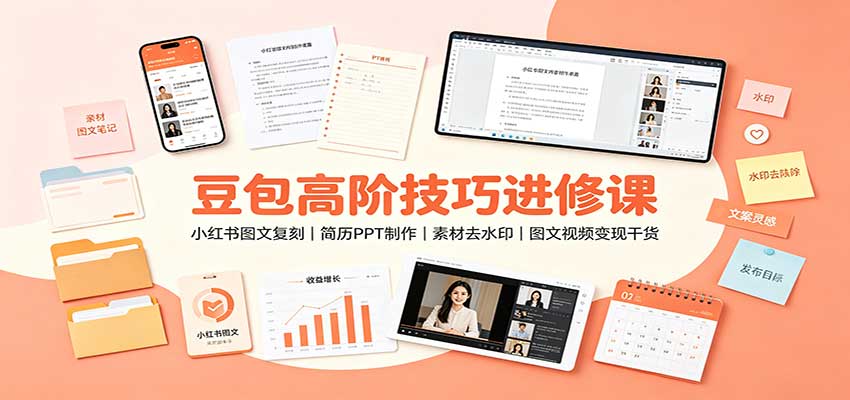 豆包高阶技巧进修课：小红书图文复刻，简历PPT制作，素材去水印，图文视频变现干货-翌晨科技网