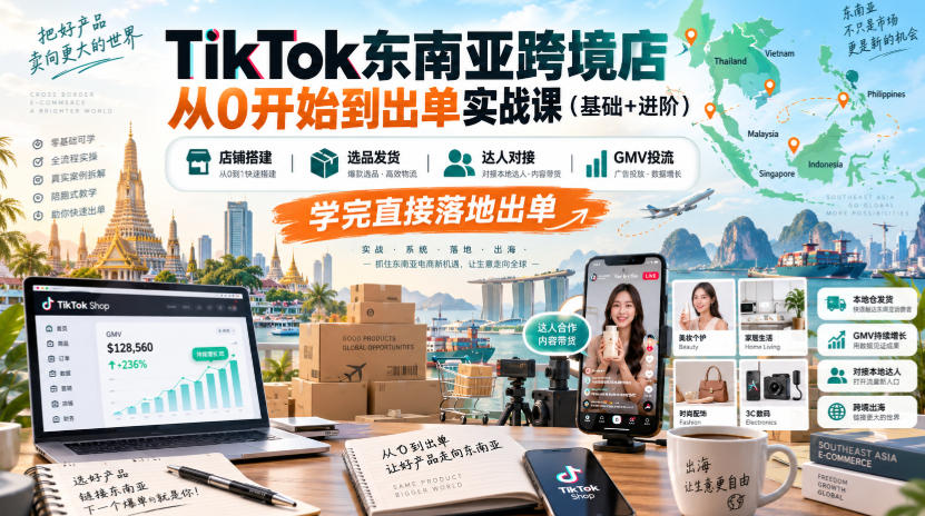 TikTok东南亚跨境店从0开始到出单实战课（基础+进阶），店铺搭建、选品发货、达人对接、GMV投流，学完直接落地出单-翌晨科技网
