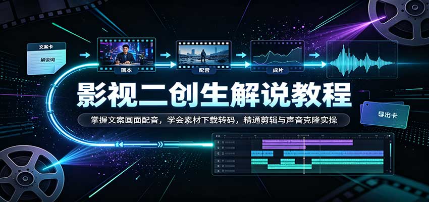 影视二创解说教程：掌握文案画面配音，学会素材下载转码，精通剪辑与声音克隆实操-翌晨科技网