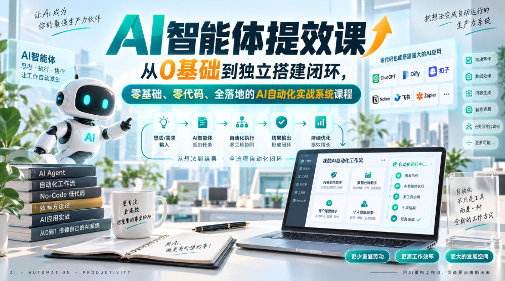 AI智能体提效课，从0基础到独立搭建闭环，零基础、零代码、全落地的AI自动化实战系统课程-翌晨科技网