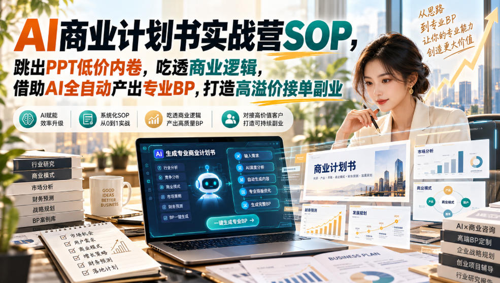 【无水印】AI商业计划书实战营SOP，跳出PPT低价内卷，吃透商业逻辑，借助AI全自动产出专业BP，打造高溢价接单副业-翌晨科技网