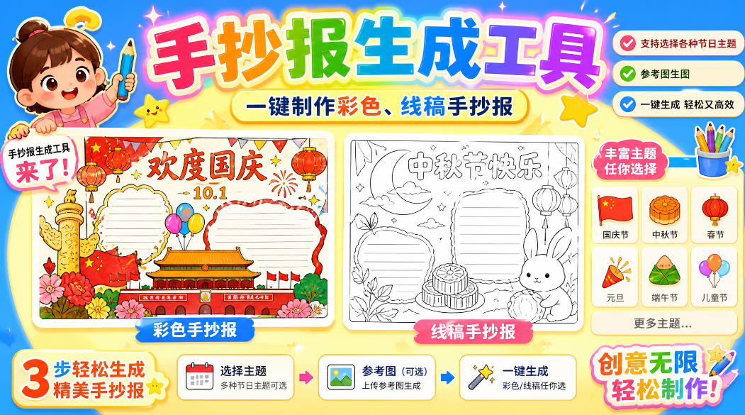 手抄报批量生成工具来了,完全免费,告别豆包生图,高清无水印-翌晨科技网