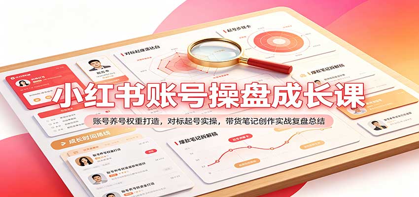 小红书账号操盘成长课：账号养号权重打造，对标起号实操，带货笔记创作实战复盘总结-翌晨科技网