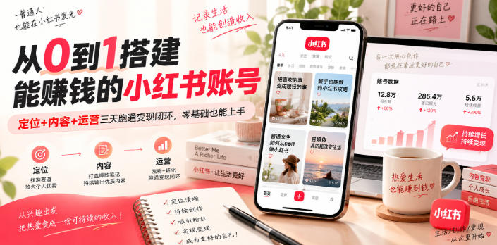从0到1搭建能賺钱的小红书账号，定位+内容+运营三天跑通变现闭环-翌晨科技网