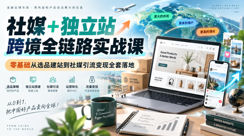 社媒+独立站跨境全链路实战课｜零基础从选品建站到社媒引流变现全套落地-翌晨科技网