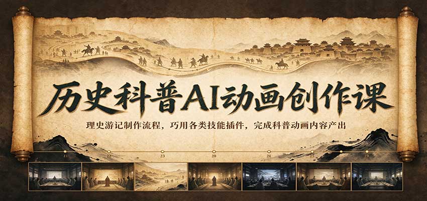 历史科普AI动画创作课：理史游记制作流程，巧用各类技能插件，完成科普动画内容产出-翌晨科技网