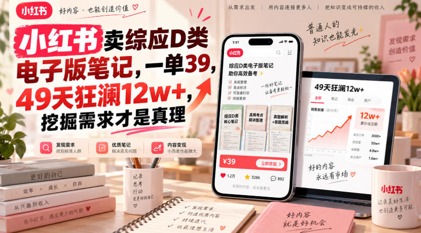小红书卖综应D类电子版笔记，一单39，49天狂澜12w+，挖掘需求才是真理-翌晨科技网
