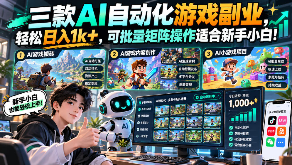 三款AI自动化游戏副业，轻松日入1k+，可批量矩阵操作适合新手小白！【揭秘】-翌晨科技网