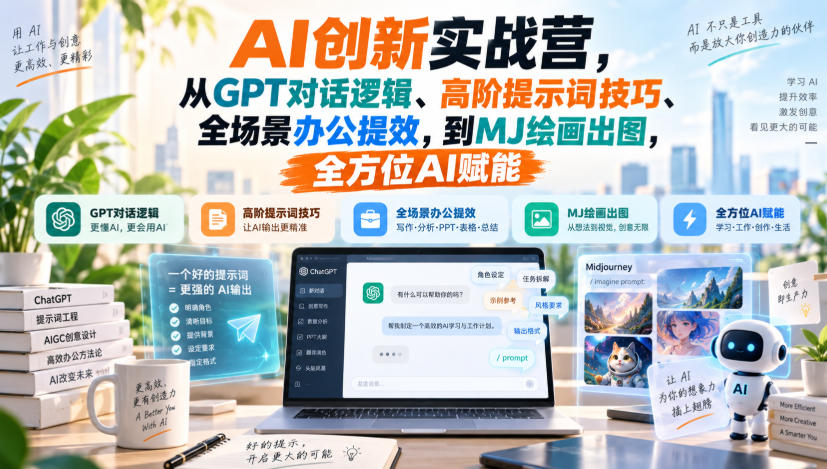 AI创新实战营，从GPT对话逻辑、高阶提示词技巧、全场景办公提效，到MJ绘画出图，全方位AI赋能-翌晨科技网