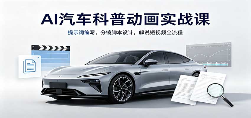 AI汽车科普动画实战课：提示词编写，分镜脚本设计，解说短视频全流程-翌晨科技网