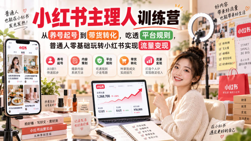 小红书主理人训练营，从养号起号到带货转化，吃透平台规则，普通人零基础玩转小红书实现流量变现-翌晨科技网