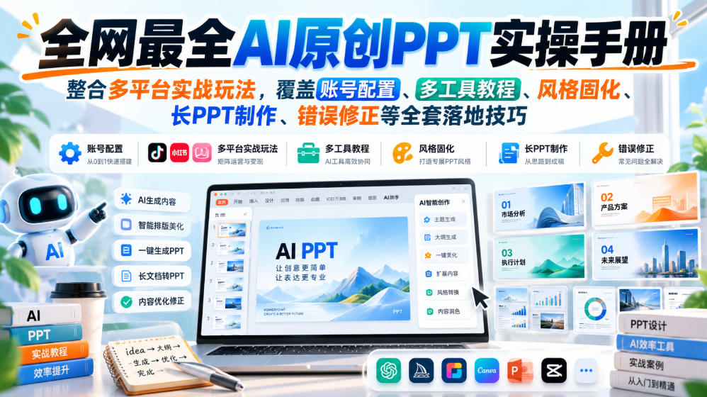 全网最全AI原创PPT实操手册，整合多平台实战玩法，覆盖账号配置、多工具教程、风格固化、长PPT制作、错误修正等全套落地技巧-翌晨科技网