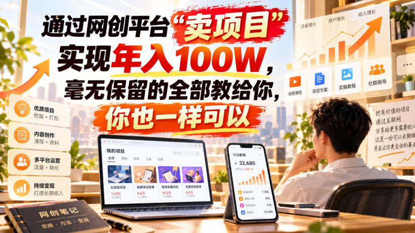 通过网创平台“卖项目”实现年入100W，毫无保留的全部教给你，你也一样可以！【揭秘】-翌晨科技网