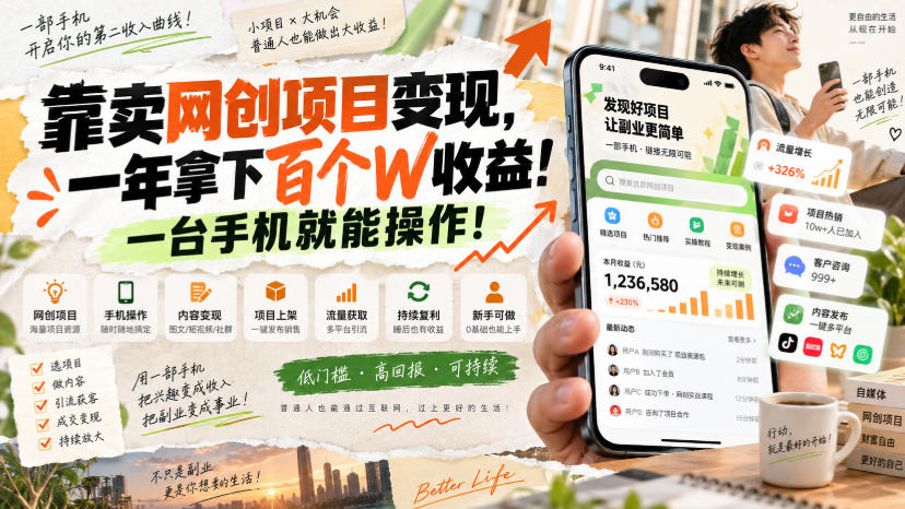 靠卖网创项目变现，一年拿下百个W收益！一台手机就能操作！【揭秘】-翌晨科技网