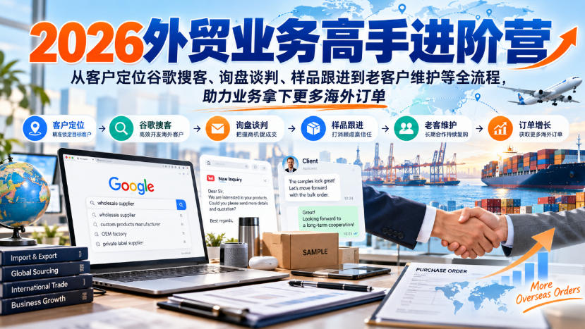 2026外贸业务高手进阶营，从客户定位谷歌搜客、询盘谈判、样品跟进到老客户维护等全流程，助力业务拿下更多海外订单-翌晨科技网