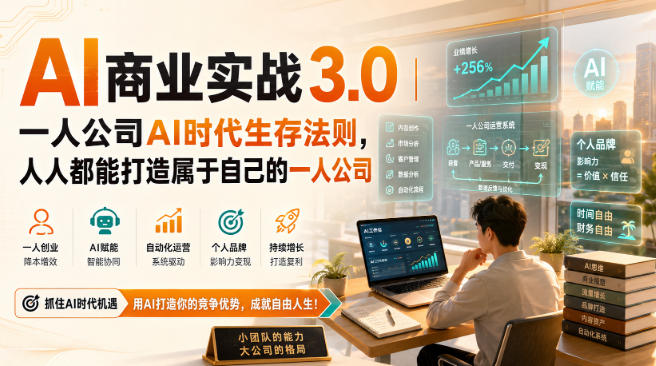 AI商业实战3.0｜一人公司AI时代生存法则，人人都能打造属于自己的一人公司-翌晨科技网
