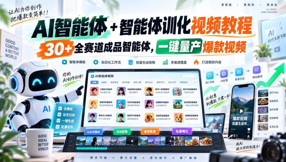 AI智能体+智能体训化视频教程，30+全赛道成品智能体，一键量产爆款视频-翌晨科技网