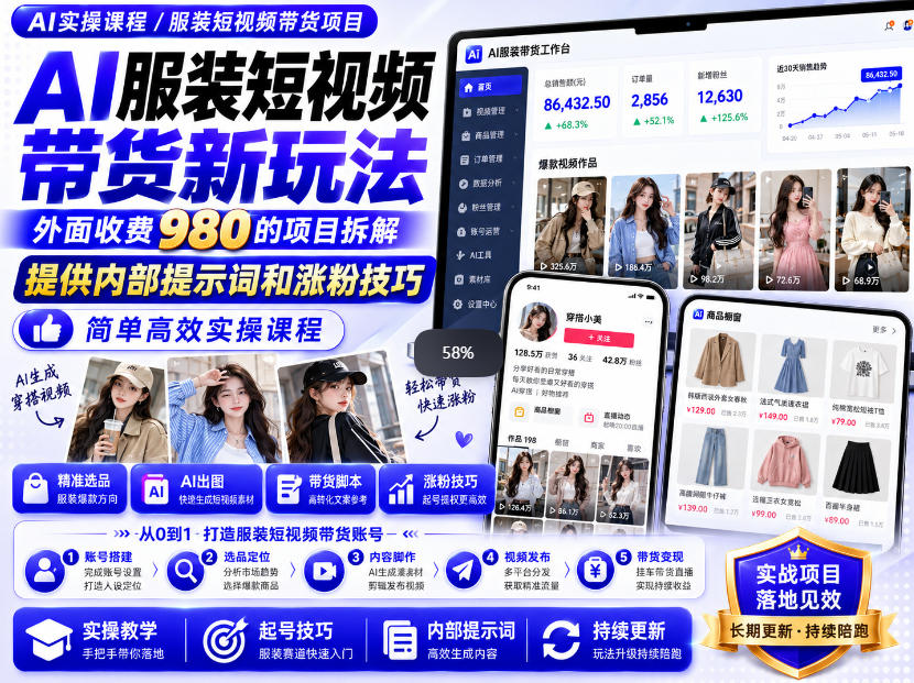 外面收费980AI快手带货系统课程,内部课程首次外放,操作简单高效,一分钟一条爆款视频-翌晨科技网