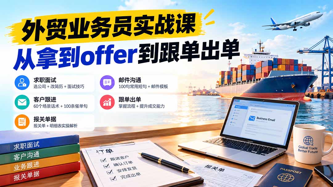（20963期）外贸业务员从求职到出单实战课：教你筛选优质公司、优化简历、应对面试、客户跟进催单及出口报关操作篇-翌晨科技网