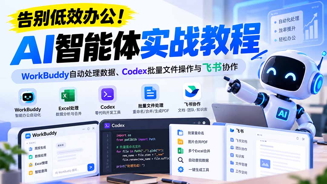 （21193期）【无水印】告别低效办公！《AI智能体实战教程》WorkBuddy自动处理数据、Codex批量文件操作与飞书协作-翌晨科技网