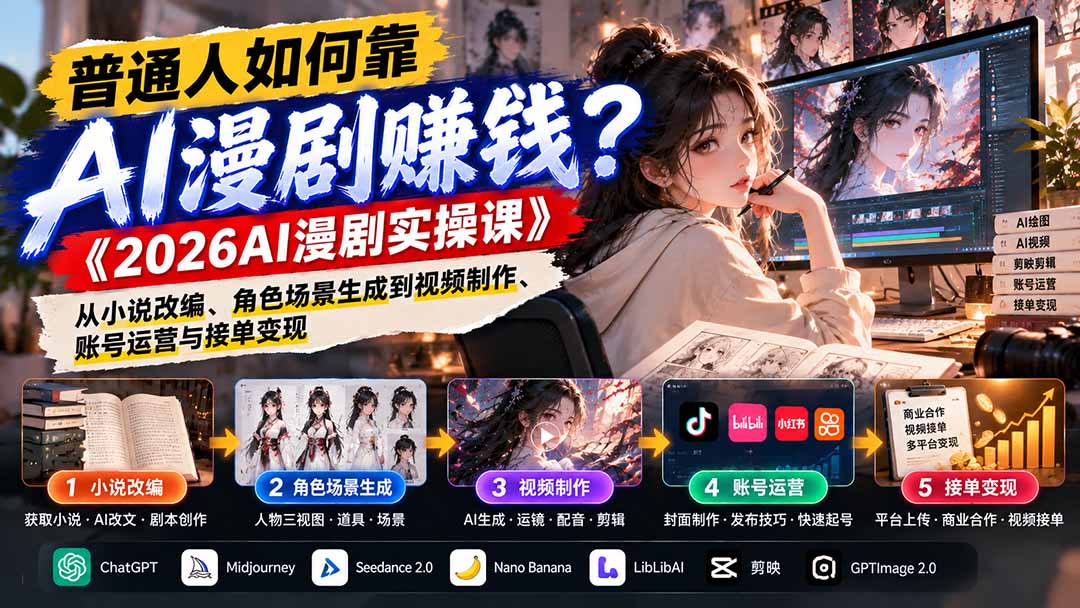 （21173期）普通人如何靠AI漫剧赚钱？《2026AI漫剧实操课》从小说改编、角色场景生成到视频制作、账号运营与接单变现-翌晨科技网