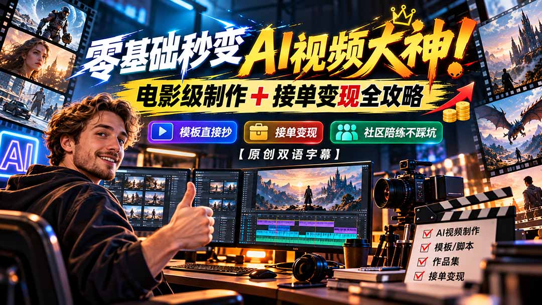 （20897期）零基础秒变AI视频大神！电影级制作 + 接单变现全攻略，模板直接抄，社区陪练不踩坑【原创双语字幕】-翌晨科技网