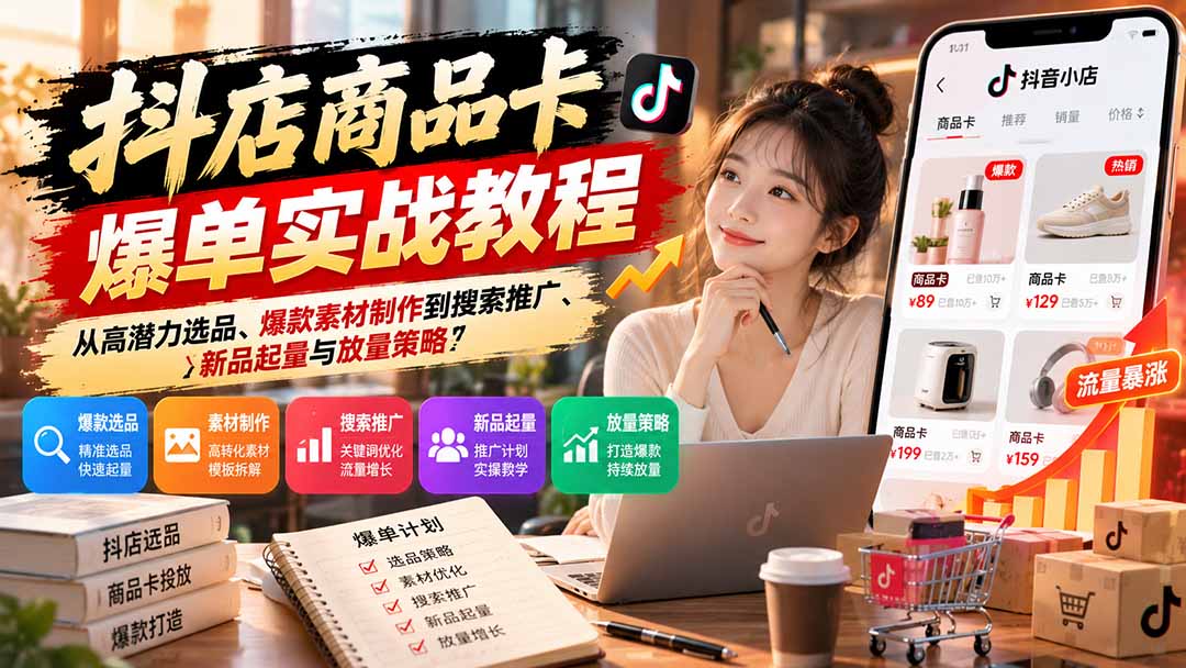 (21148期)抖店商品卡爆单实战教程:从高潜力选品、爆款素材制作到搜索推广、新品起量与放量策略-翌晨科技网