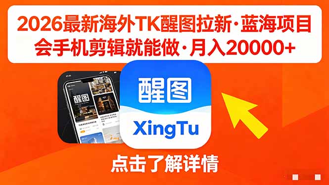 （18112期）26年最新海外Tk醒图拉新，蓝海项目，会手机剪辑就可以做，月入20000＋-翌晨科技网