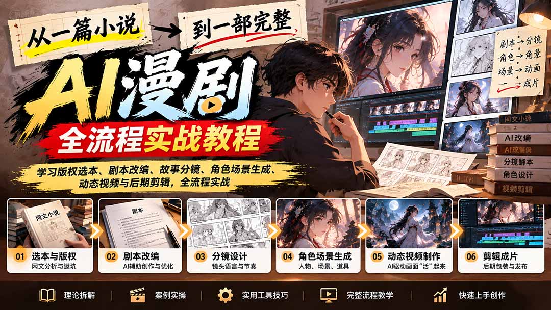 （21262期）从一篇小说到一部完整AI漫剧：学习版权选本、剧本改编、故事分镜、角色场景生成、动态视频与后期剪辑-翌晨科技网