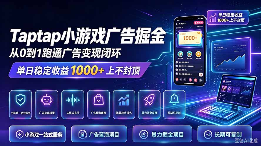 (21263期)TapTap小游戏广告掘金日赚收益1000+上不封顶-翌晨科技网