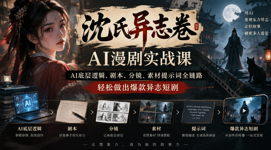 沈氏异志卷AI漫剧实战课｜AI底层逻辑、剧本、分镜、素材提示词全链路，轻松做出爆款异志短剧-翌晨科技网