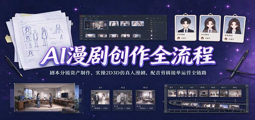 AI漫剧创作全流程：剧本分镜资产制作，实操2D3D仿真人漫剧，配音剪辑接单运营全链路-翌晨科技网