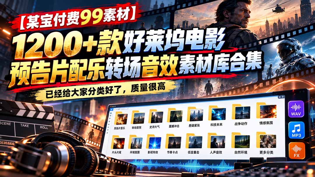 （20797期）【某宝付费99素材】1200+款好莱坞电影预告片配乐转场音效素材库合集-翌晨科技网