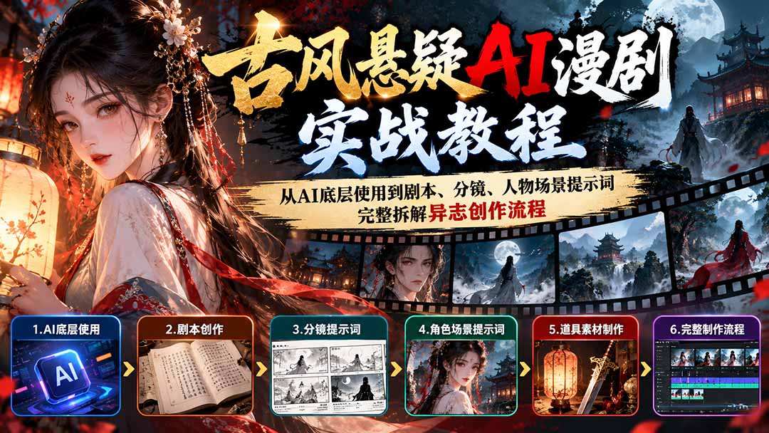 （20798期）古风悬疑AI漫剧实战教程：从AI底层使用到剧本、分镜、人物场景提示词，完整拆解异志创作流程-翌晨科技网