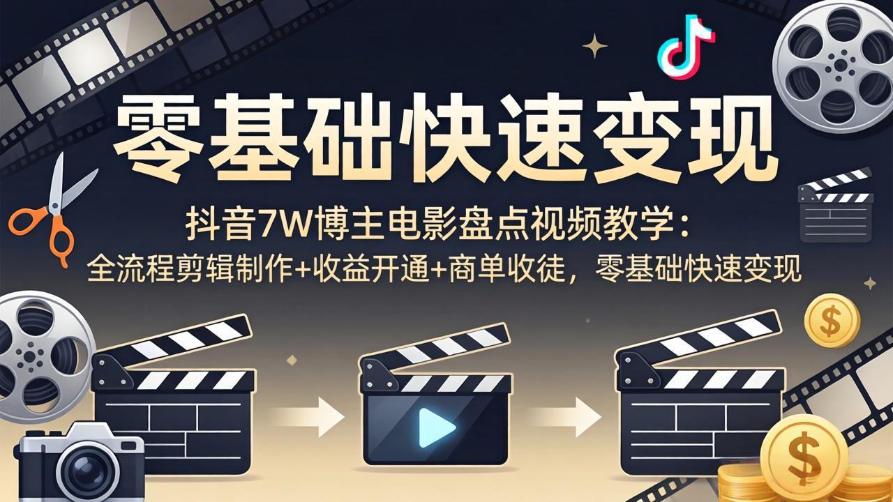 （18032期）抖音7W博主电影盘点视频教学：全流程剪辑制作+收益开通+商单收徒，零基础快速变现-翌晨科技网