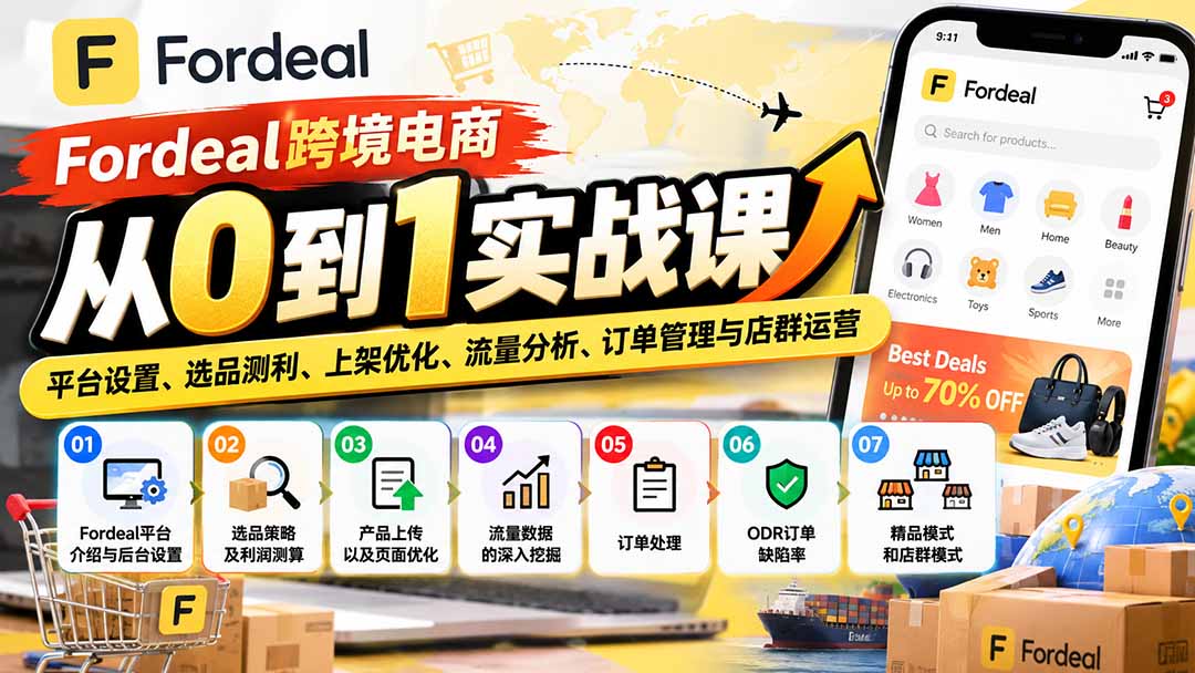 （20914期）Fordeal跨境电商从0到1实战课：平台设置、选品测利、上架优化、流量分析、订单管理与店群运营-翌晨科技网