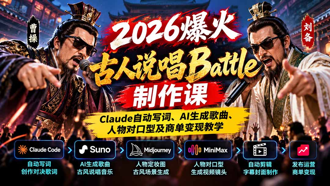 (21059期)2026爆火古人说唱Battle制作课:Claude自动写词、AI生成歌曲、人物对口型及商单变现教学-翌晨科技网