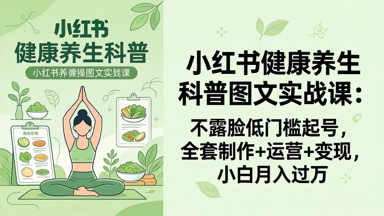 （18033期）2026小红书健康养生科普图文实战课：不露脸低门槛起号，全套制作+运营+变现，小白月入过万-翌晨科技网