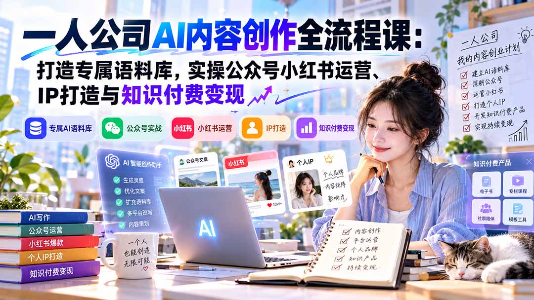 （20866期）一人公司AI内容创作全流程课：打造专属语料库，实操公众号小红书运营、IP打造与知识付费变现方法论-翌晨科技网