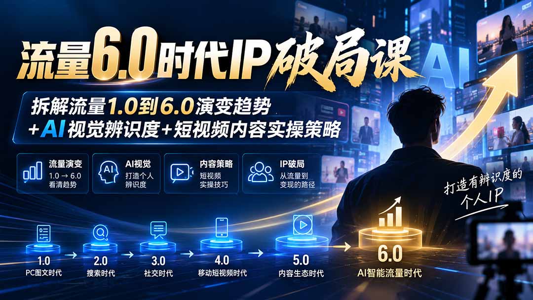 （20845期）流量6.0时代IP破局课：拆解流量1.0到6.0演变趋势+AI视觉辨识度+短视频内容实操策略-翌晨科技网