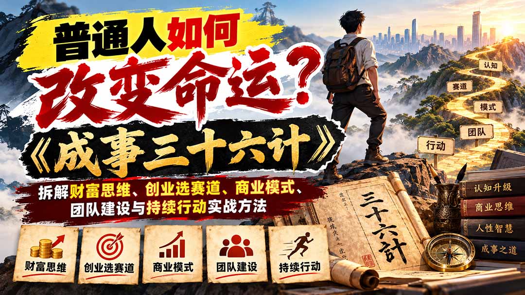 （21130期）普通人如何改变命运？《成事三十六计》拆解财富思维、创业选赛道、商业模式、团队建设与持续行动实战方法-翌晨科技网