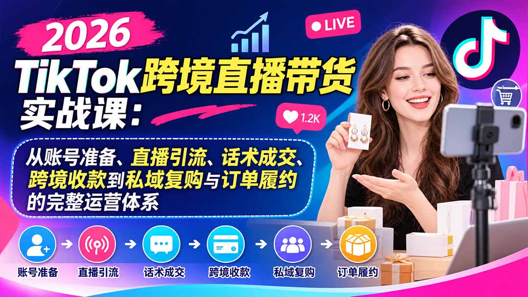 （20898期）2026TikTok跨境直播带货实战课：从账号准备、直播引流、话术成交、跨境收款到私域复购与订单履约的完整运营体系-翌晨科技网