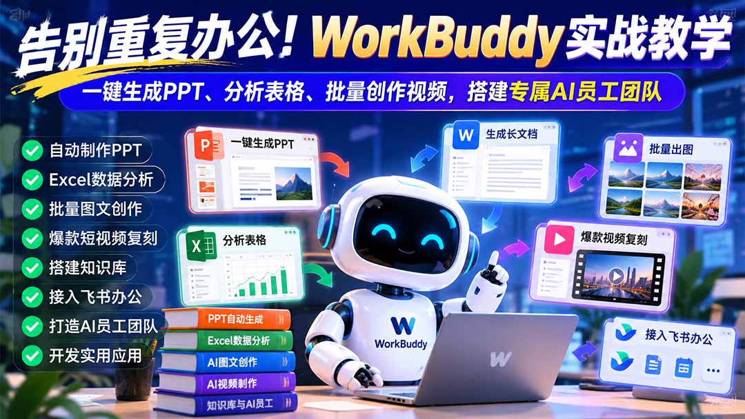 （21152期）告别重复办公！WorkBuddy实战教学：一键生成PPT、分析表格、批量创作视频，搭建专属AI员工团队-翌晨科技网