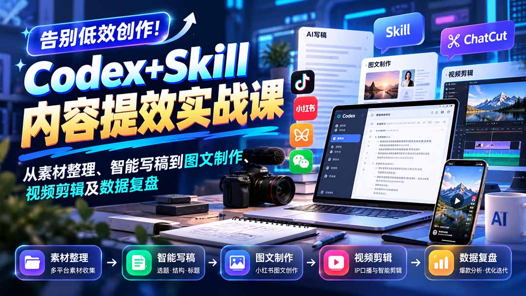 （20915期）【无水印】告别低效创作！Codex+Skill内容提效实战课：从素材整理、智能写稿到图文制作、视频剪辑及数据复盘-翌晨科技网