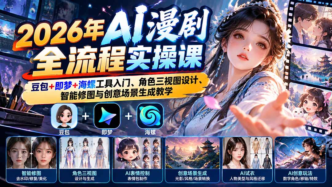 （21077期）2026年AI漫剧全流程实操课：豆包+即梦+海螺工具入门、角色三视图设计、智能修图与创意场景生成教学-翌晨科技网