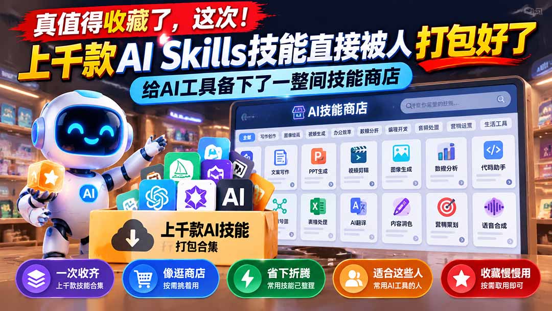 (21096期)真值得收藏了,这次!上千款AI Skills技能直接被人打包好了,给AI工具备下了一整间技能商店-翌晨科技网