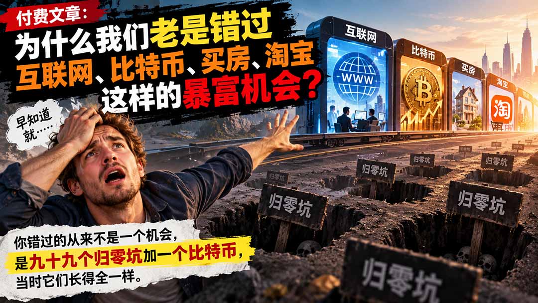 （20834期）付费文章：为什么我们老是错过互联网、比特币、买 房、淘宝这样的暴富机会？-翌晨科技网